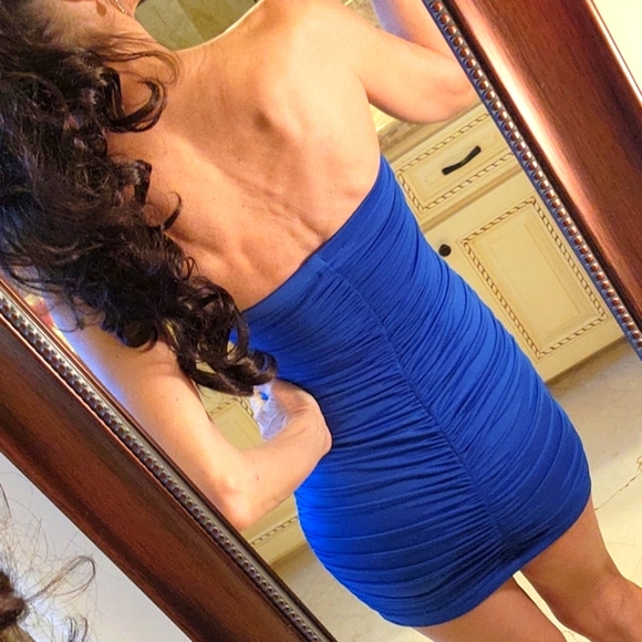 XOXO strapless ruched bodycon dress with front center glamour detailing,  S - Picture 8 of 16